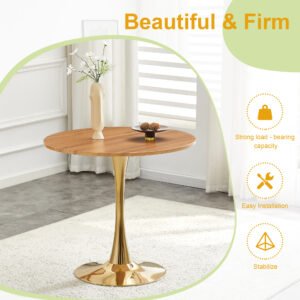 Round Dining Table, 31.5in Circle Tulip Table With Thickened Tabletop & Metal Pedestal, Mid Century Modern Bistro Table For Kitchen, Small Places, Living Room, Cafe Faux Wood