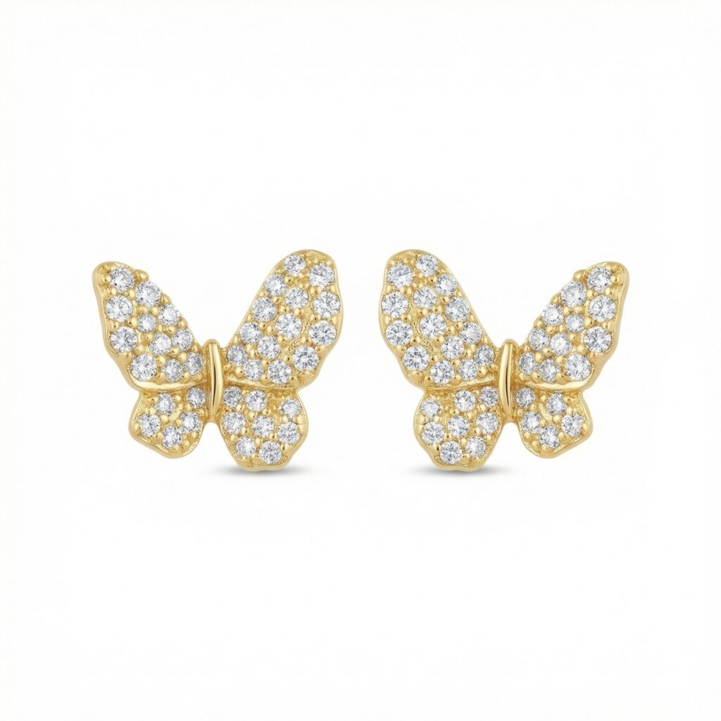 925 Sterling Silver Elegant Pavé Butterfly Stud Earrings Featuring Shimmering Brilliant Cut Stones