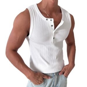Men's Casual Henley-Neck Sleeveless Vest