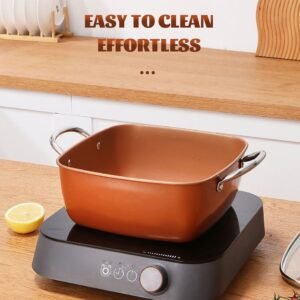 24cm Square Kitchen Fryer Non Stick Chip Pan Potato Fryer W Basket Cooking Pot