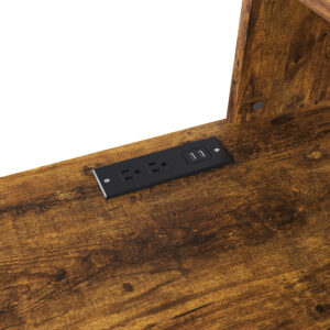 Computer Desk With 4-in-1 Socket & 3 Drawers 4-Tier Storage Shelves Carbonized Wood Finish Laminate For Home Office Study Bedroom