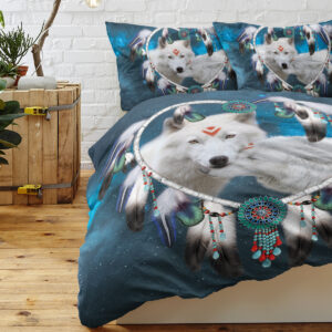 Wolf Print Animal Polyester Extra Soft Bedding Set Dream Catcher Duvet Cover, Includes 1 Duvet Cover With Zipper Closure & 2 Pillow Sham