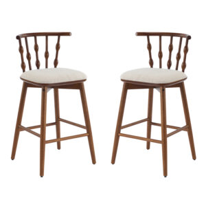 Doria Indoor Wooden Barstool Walnut Finish With Beige Upholstery Set Of 2