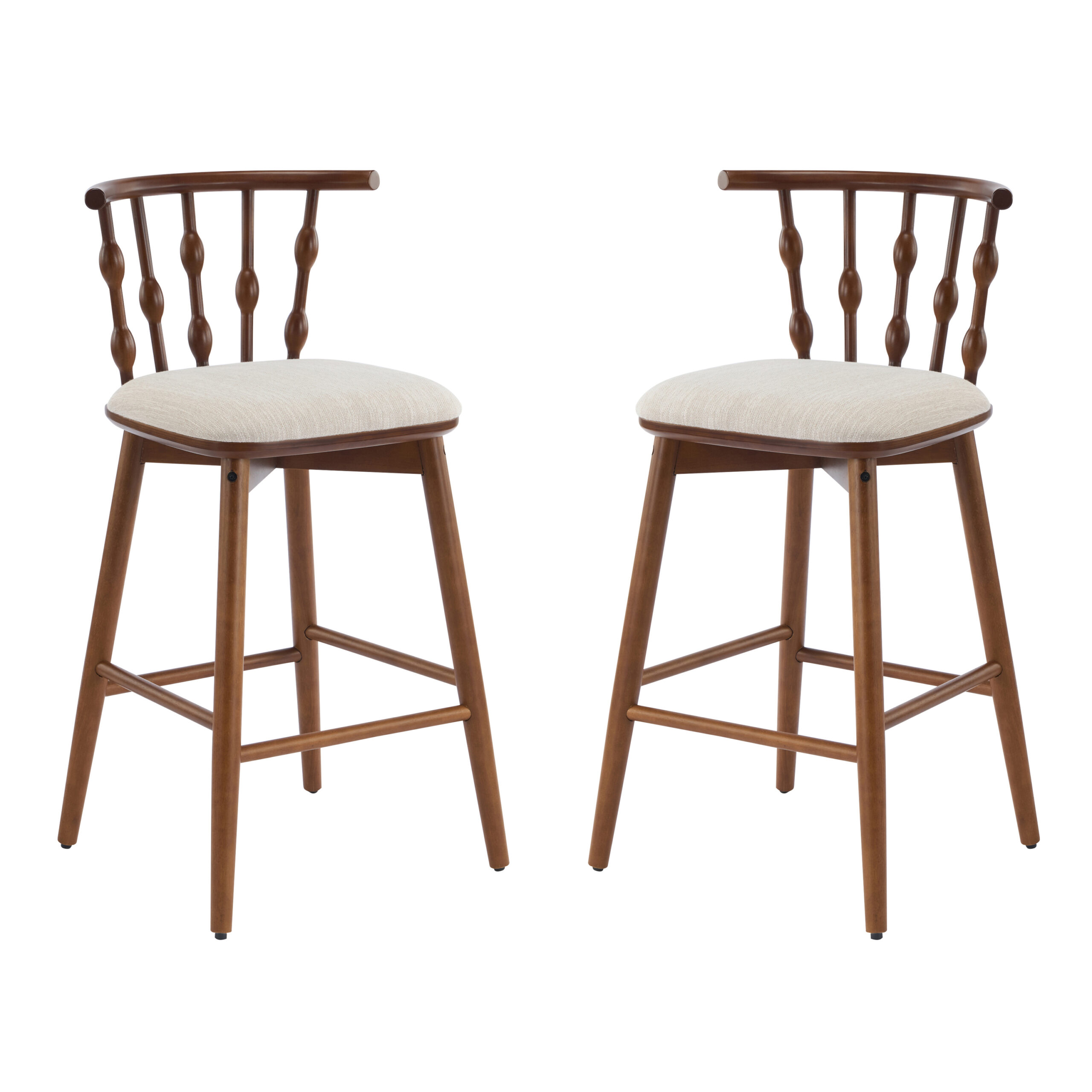 Doria Indoor Wooden Barstool Walnut Finish With Beige Upholstery Set Of 2 - Image 4
