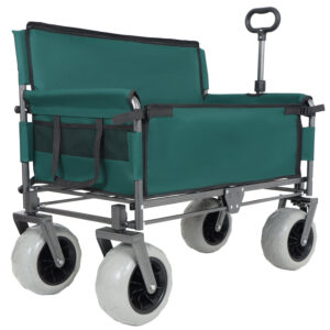 3- In- 1 Folding Wagon With Bench Seat - 500lbs Capacity 9 X4 Beach Tires For Camping & Beach Green