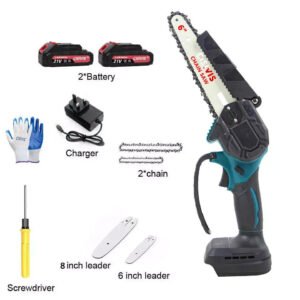 2 Battery 4000W Mini Chainsaw Cordless 6-8in Electric One-Hand Saw Wood Cutter