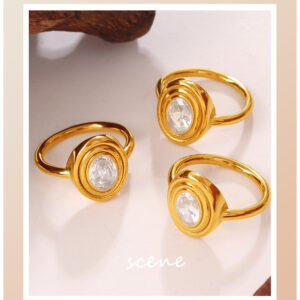 European And American Cross-border Vintage Luxury Oval White Diamond Ring, With A Sophisticated And Niche Design, In Gold Finger Ring Accessory.