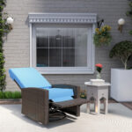 Outdoor Wicker Swivel Recliner Chair, Lifting Footrest, 360Rotating Basic, Water-resistant Cushions, Sky Blue