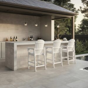 All-Weather HDPE Bar Height Adirondack Chair, Outdoor Patio Bar Chair With Armrests & Cup Holder, UV Weather Resistant, White 1 Piece WH