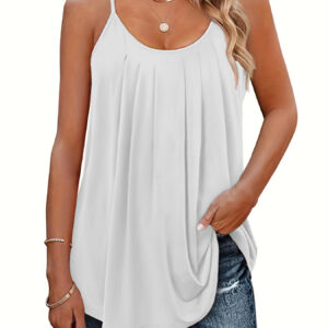 Women's Casual Summer Pleated Round Neck Keyhole Loose Top
