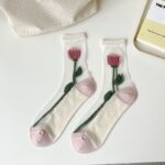 Mixed Color Summer Midsole Socks, Flower Transparent Crystal Glass Fiber Women's Socks