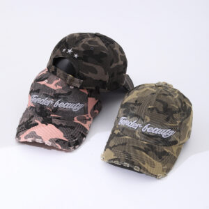 Camouflage Embroidered English Letters Beveled Frayed Washed Vintage Retro Casual Baseball Cap Suitable For Outdoor Activities, Street Dates