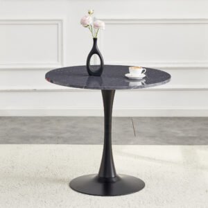 Round Dining Table, 31.5in Circle Tulip Table With Thickened Tabletop & Metal Pedestal, Mid Century Modern Bistro Table For Kitchen, Small Places, Living Room, Cafe Faux Marble