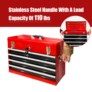 Heavy Duty Metal Tool Box, 21-inch, Portable Metal Tool Box With 4 Drawers, Small Tool Chest With EVA Liners, Ball Bearing Slide Drawers Locking & Powder Coated Finish, Multi-Function Tool Organizer