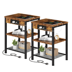 15.7-inch Small Side Table With Charging Device, Coffee Table With Socket And USB Interface, Three-layer Adjustable Storage Bedside Cabinet