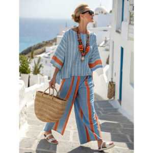 Fashionable Loose Crew-Neck Printed Short-Sleeve Shirt And Pants Set