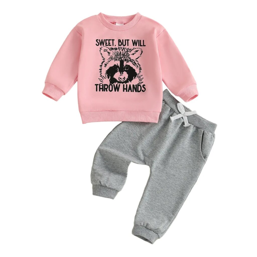Childrens Long-Sleeve Solid-Color Set With Panda Print