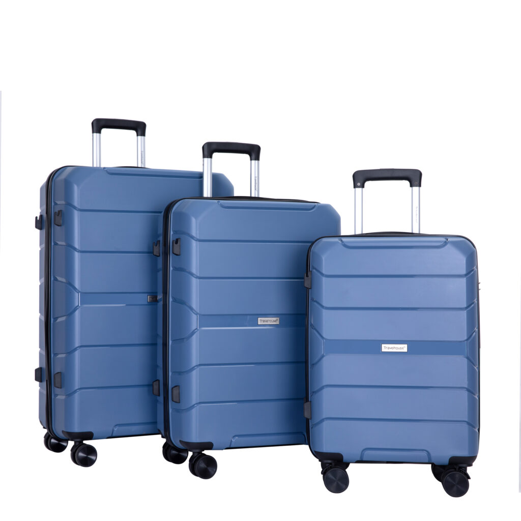 Hardshell Suitcase Spinner Wheels PP Luggage Sets Lightweight Durable Suitcase With TSA Lock,3-Piece Set 20 24 28 ,Blue
