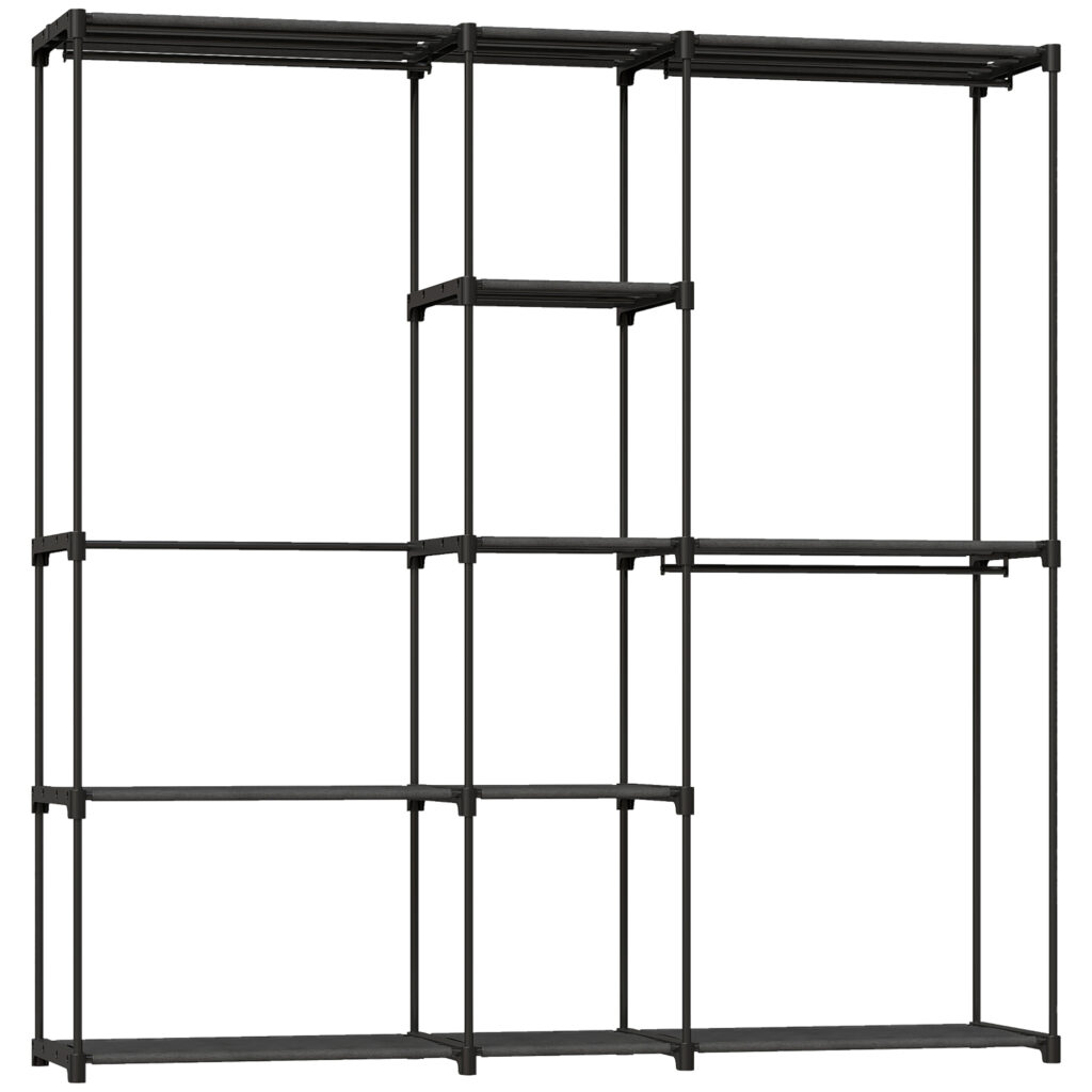 Kleiderschrank Offen, 4 Stock Kleiderständer Mit 2 Hängefächern Für Wohnzimmer, 182 X 43 X 185 Cm, Schwarz