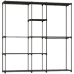 Kleiderschrank Offen, 4 Stock Kleiderständer Mit 2 Hängefächern Für Wohnzimmer, 182 X 43 X 185 Cm, Schwarz