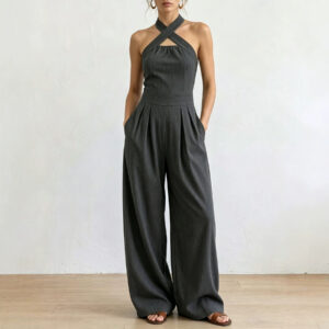 Off-shoulder Sleeveless Crossover Halter Jumpsuit