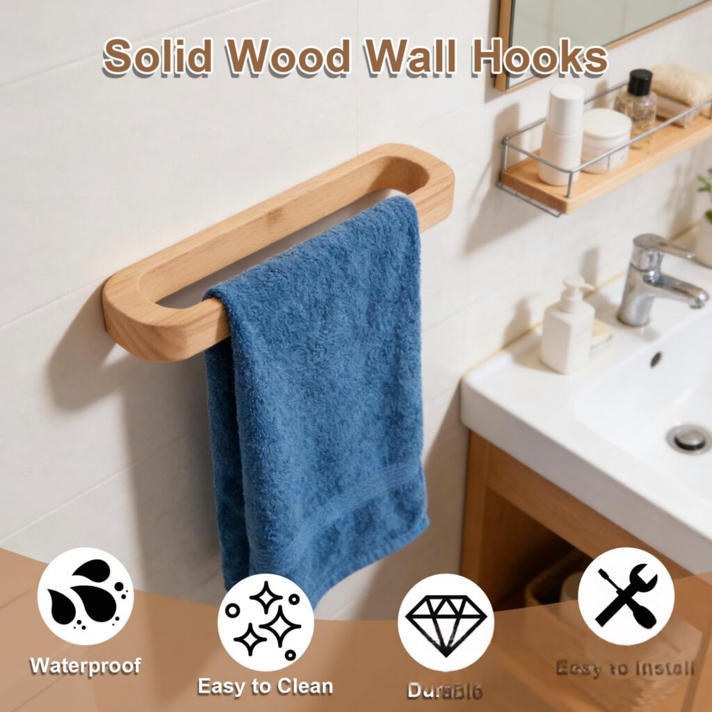 Household Wooden Bathroom Towel Rack Wall-mounted