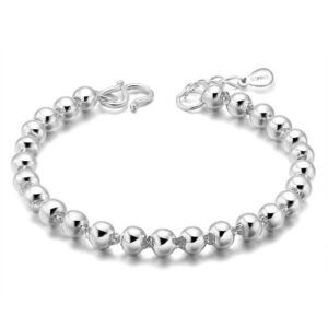 Round Silver Bead Short Adjustable Silver Bracelet