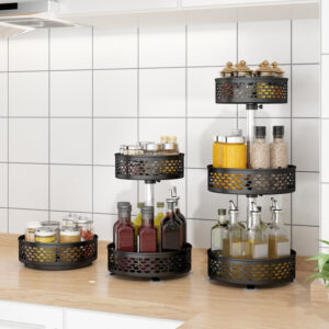 Kitchen Shelf Floor-standing Rotating Spice Rack Carbon Steel