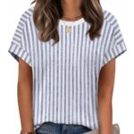 Crew-neck Regular-fit Casual Short-sleeve Striped T-shirt Top