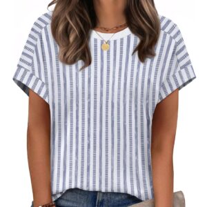 Crew-neck Regular-fit Casual Short-sleeve Striped T-shirt Top
