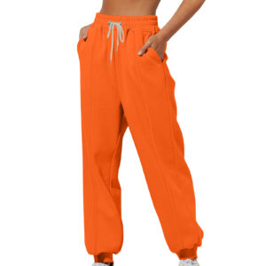 Womens Solid-Color Loose-Fit Casual Sports Sweatpants