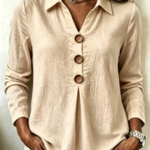 Womens Long-sleeve Solid-color Button-up Shirt