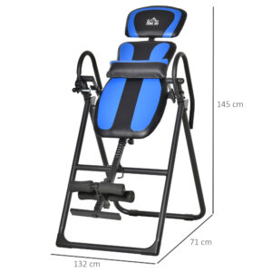 Inversionsbank Klappbarer Schwerkrafttrainer Mit Zwei Beweglichen Rädern Eingestellt Rückenpolster Metall ABS Schwarz+Blau 132 X 71 X 145 Cm