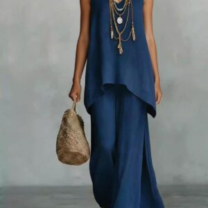 New Casual Bohemian-style Wide-leg Pants And V-neck Vest Set
