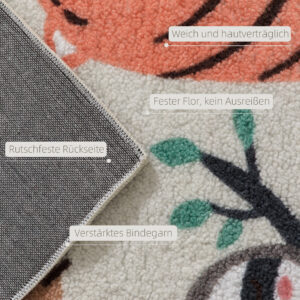 Fleece-Teppich Mit Dschungel-Muster, Pflegeleicht, Cremeweiß+Bunt