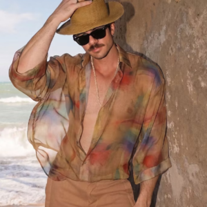 Earth Tone Abstract Wash Sheer Oversized Shirt