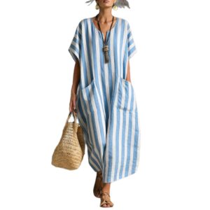 Loose-fitting V-neck Striped Print Dress