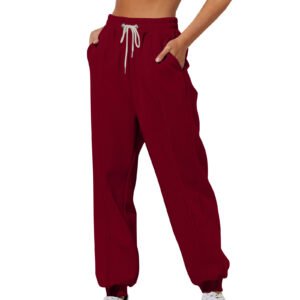 Womens Solid-Color Loose-Fit Casual Sports Sweatpants