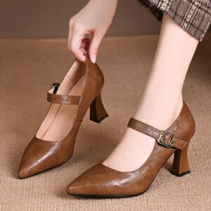 Womens French Style Pointed Oe Slingback Chunky Heel Pumps