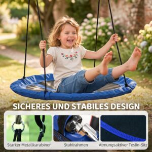 Nestschaukel, Wetterfest, Bis 100 Kg, Längenverstellbare Seile, Φ110 Cm, Blau