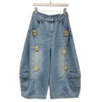 Metal Buckle-decorated Workwear-style Wide-leg Jeans
