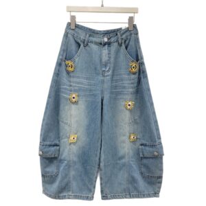 Metal Buckle-decorated Workwear-style Wide-leg Jeans