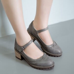 British-style Retro Artistic Chic Chunky-heeled Low-cut Womens Shoes