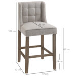 2er-Set Barhocker Mit Lehne Barstühle Mit Knopfheftung, Massivholz, Inkl. Fußstütze, 47 Cm X 50 Cm X 101 Cm, Grau + Natur