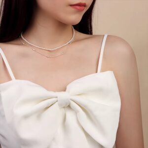 1pc 999 Sterling Silver Double-Layer Natural Pearl Thin Chain Necklace, Minimalist Elegant Style, Perfect For Daily Wear & Valentine’s Gifts