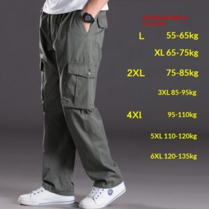 Men's Washed Casual Pants Multi-Pocket Plus-Size Work Trousers