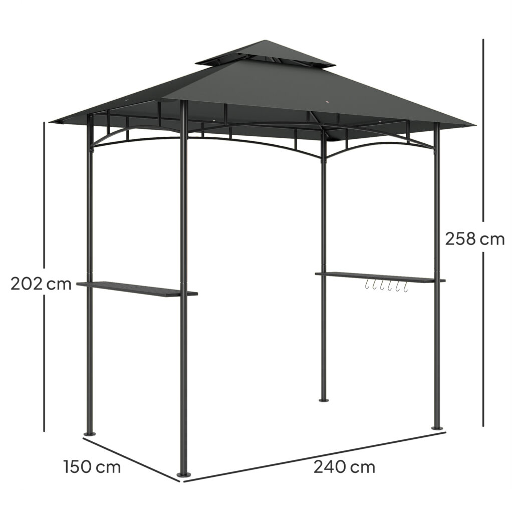 Grillpavillon Mit LED 240 X 150 X 258 Cm Wasserabweisend Flammhemmend Gartenpavillon Mit Doppelschichtdach