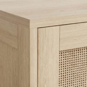 Buffet Cabinet With Rattan Decor Doors Solid Wood Feet Multifunctional Sideboard Cabinet For Dining Room Kitchen Light Oak