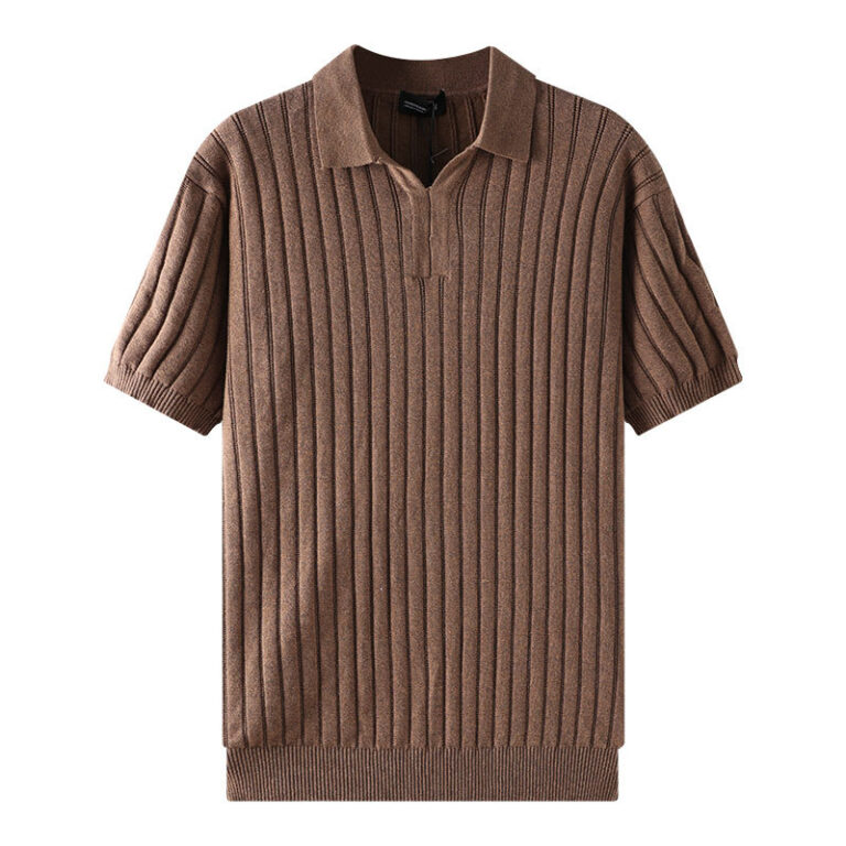 Light-luxury High-end Polo Knit With A Notched Collar And Vertical Stripes