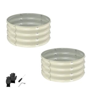 2 Pcs 2X2X1ft Raised Garden Bed, Round Galvanized Outdoor Planter Box, Metal Garden Bed For Planting Vegetables Fruits Flowers, White